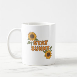 Retro Sunflower "Stay Sunny" Floral Emblem Coffee Mug