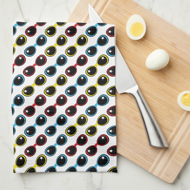 Retro Sunglasses Primary Tea Towel (Quarter Fold)