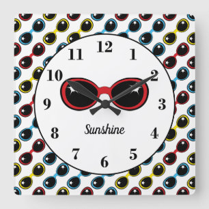 Retro Sunglasses Red Yellow Blue Personalized Square Wall Clock