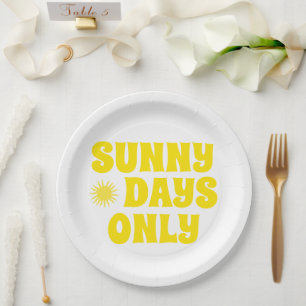 Retro Sunny Days Only Quote Happy Summer Party Paper Plate