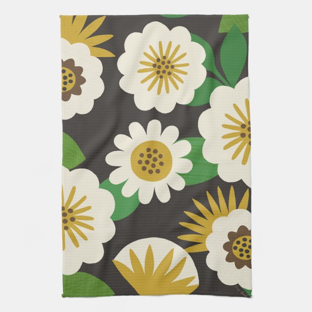 Retro Sunny Summer Flowers Kitchen Towels (Vertical)