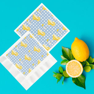 Retro Sunny Yellow Lemon Drop Blue Check Napkin