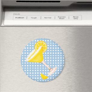 Retro Sunny Yellow Lemon Drop Blue White Check Magnet