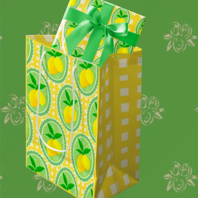Retro Sunny Yellow Lemons Wine Gift Bag (Springtime fresh all occasion gift bags, several sizes.)