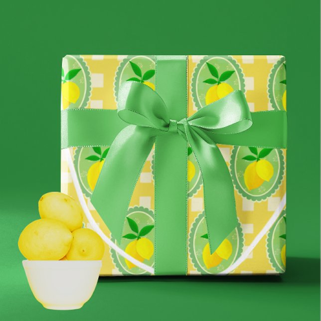Retro Sunny Yellow Lemons Wrapping Paper (Springtime fresh lemony wrapping paper!)
