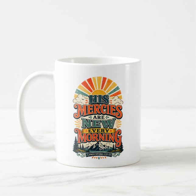 Retro Sunrise Christian Faith Morning Scripture Coffee Mug (Left)