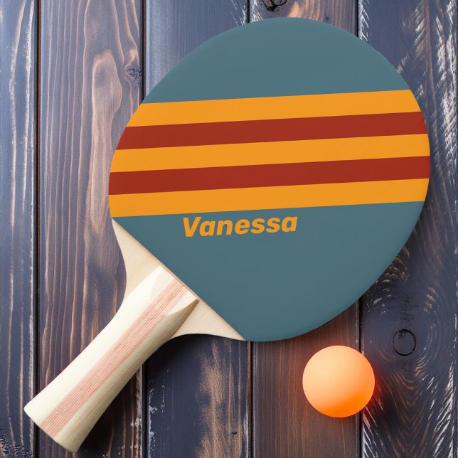 Retro Sunrise on Slate Stripes with Name Ping Pong Paddle (Creator Uploaded)