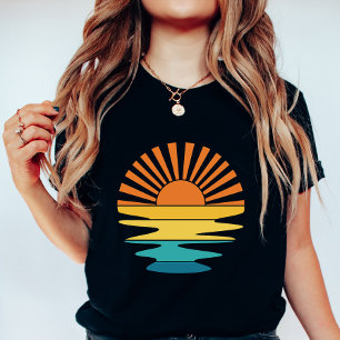 Retro Sunrise Sunset; Bold Minimal Summer Graphic T-Shirt