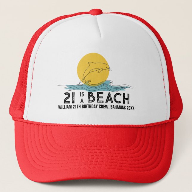 Retro Sunset 21th 30th 40th 50 Birthday Crew Squad Trucker Hat (Front)