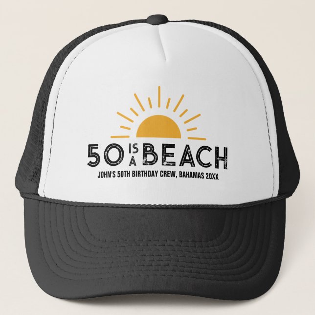 Retro Sunset 50th 60th 70th Birthday Squad Crew Trucker Hat (Front)
