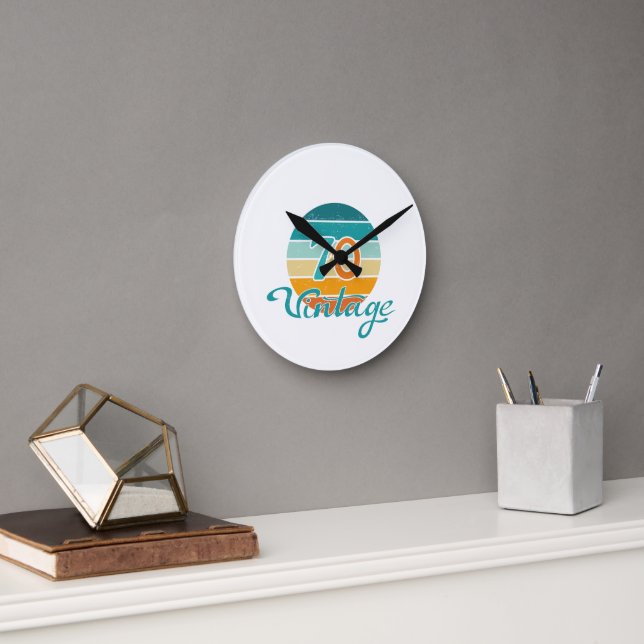 Retro Sunset 70 Vintage Distressed Round Clock (Office)