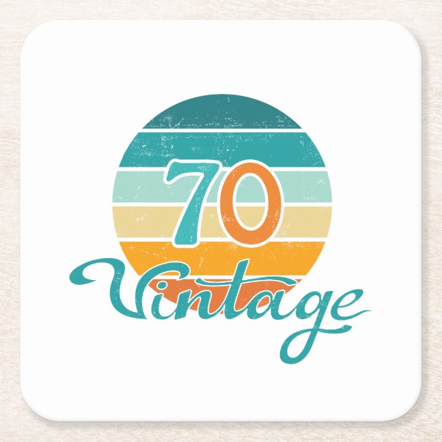 Retro Sunset 70 Vintage Distressed Square Paper Coaster (Front)