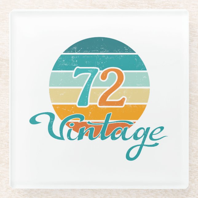 Retro Sunset 72 Vintage Distressed Glass Coaster (Front)