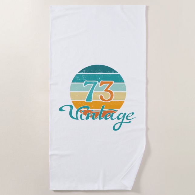 Retro Sunset 73 Vintage Distressed Beach Towel (Front)