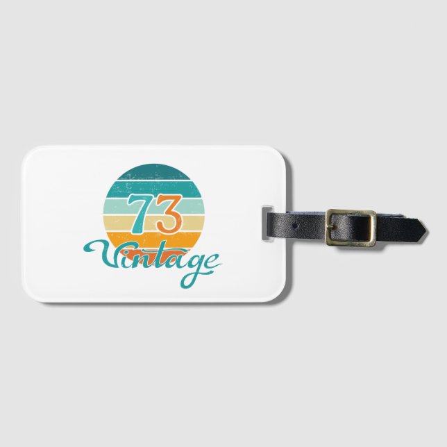 Retro Sunset 73 Vintage Distressed Luggage Tag (Front Horizontal)