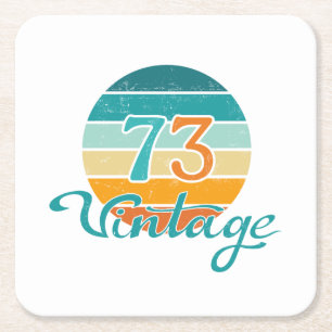 Retro Sunset 73 Vintage Distressed Square Paper Coaster