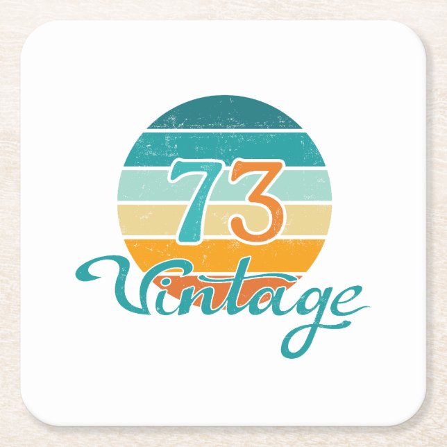 Retro Sunset 73 Vintage Distressed Square Paper Coaster (Front)