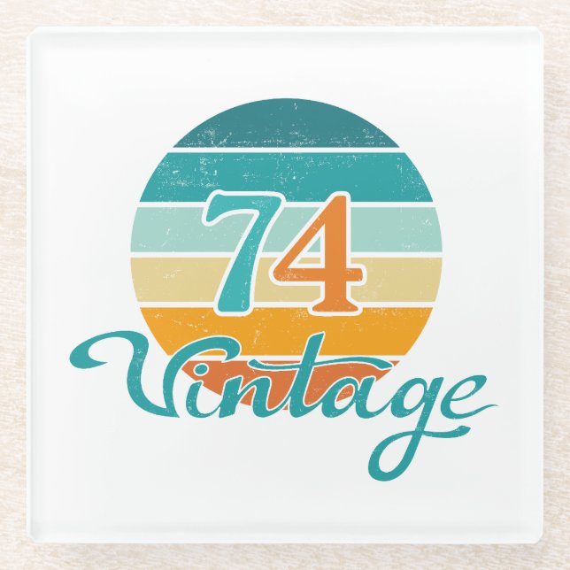 Retro Sunset 74 Vintage Distressed Glass Coaster (Front)