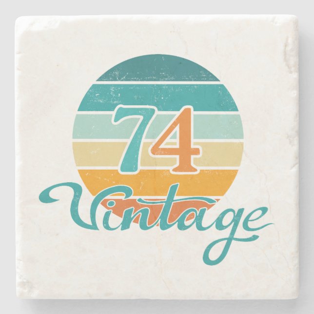Retro Sunset 74 Vintage Distressed Stone Coaster (Front)