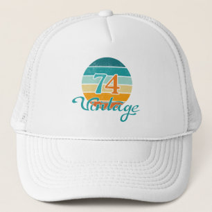 Retro Sunset 74 Vintage Distressed Trucker Hat