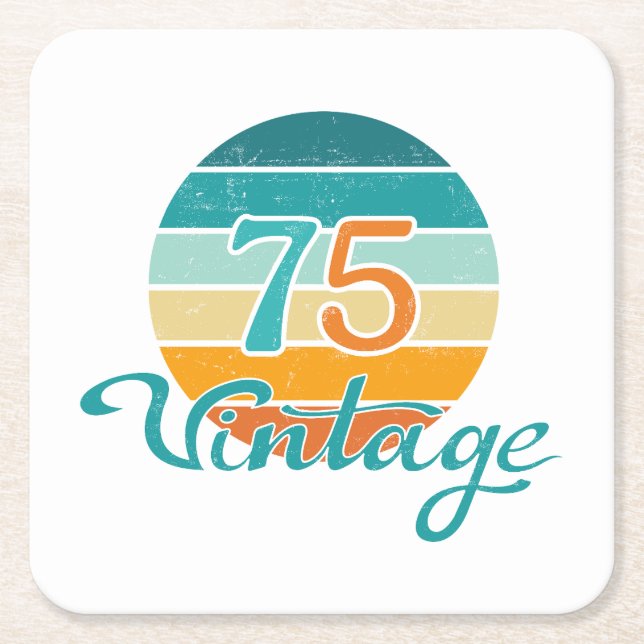 Retro Sunset 75 Vintage Distressed Square Paper Coaster (Front)
