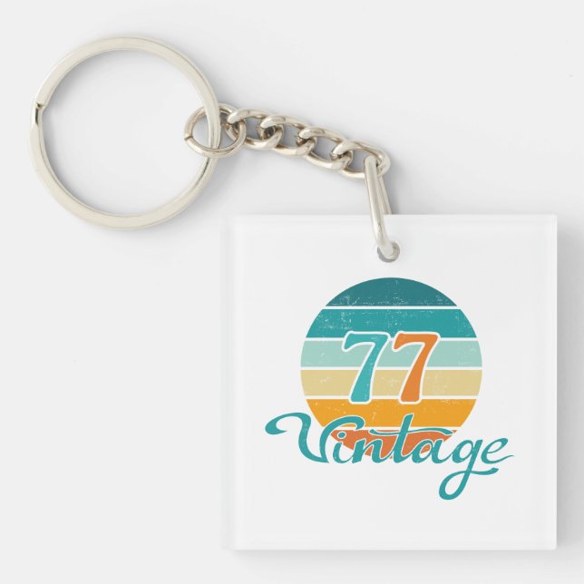 Retro Sunset 77 Vintage Distressed Key Ring (Front)