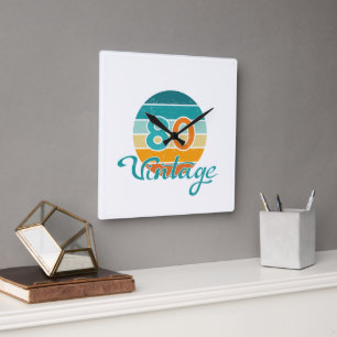Retro Sunset 80 Vintage Distressed Square Wall Clock