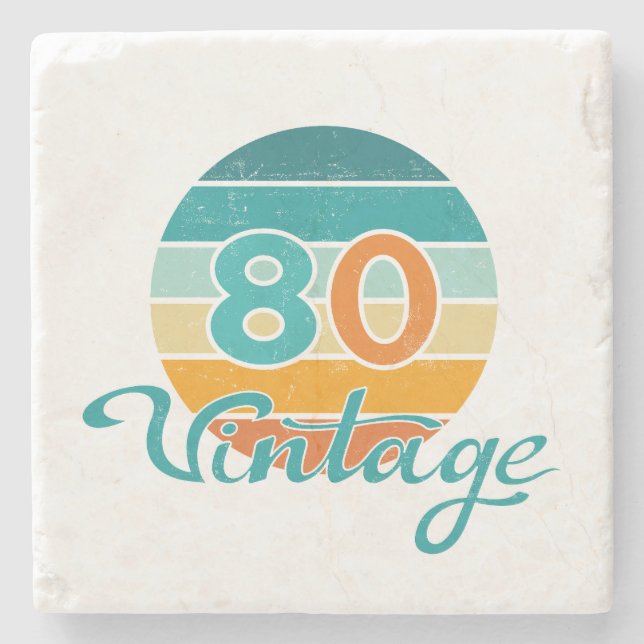 Retro Sunset 80 Vintage Distressed Stone Coaster (Front)