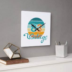 Retro Sunset 83 Vintage Distressed Square Wall Clock