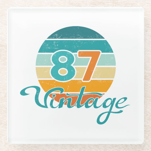Retro Sunset 87 Vintage Distressed Glass Coaster (Front)