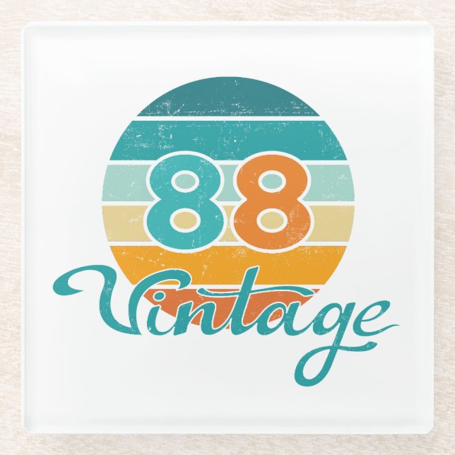 Retro Sunset 88 Vintage Distressed Glass Coaster (Front)