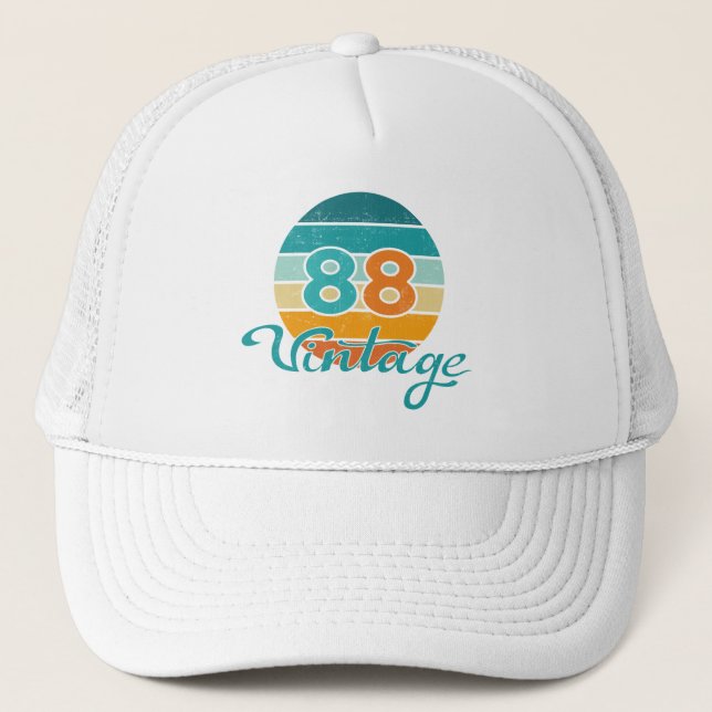 Retro Sunset 88 Vintage Distressed Trucker Hat (Front)