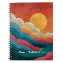 Retro Sunset Abstract Notebook | Custom Name Colou