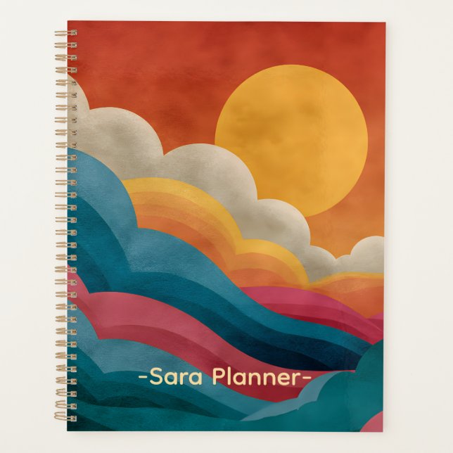 Retro Sunset Abstract Planner | Custom Name (Front)