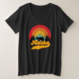 Retro Sunset Alaska Juneau Bear Mountains Wild AK Plus Size T-Shirt