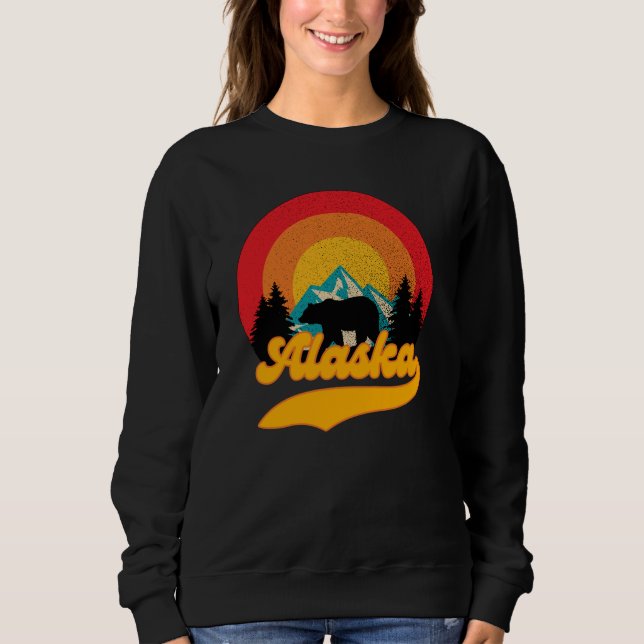 Retro Sunset Alaska Juneau Bear Mountains Wild AK Sweatshirt (Front)