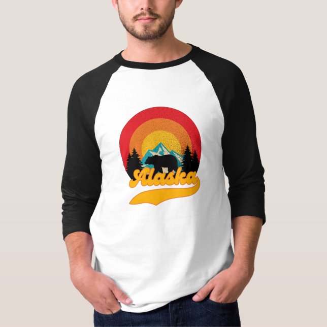Retro Sunset Alaska Juneau Bear Mountains Wild AK T-Shirt (Front)
