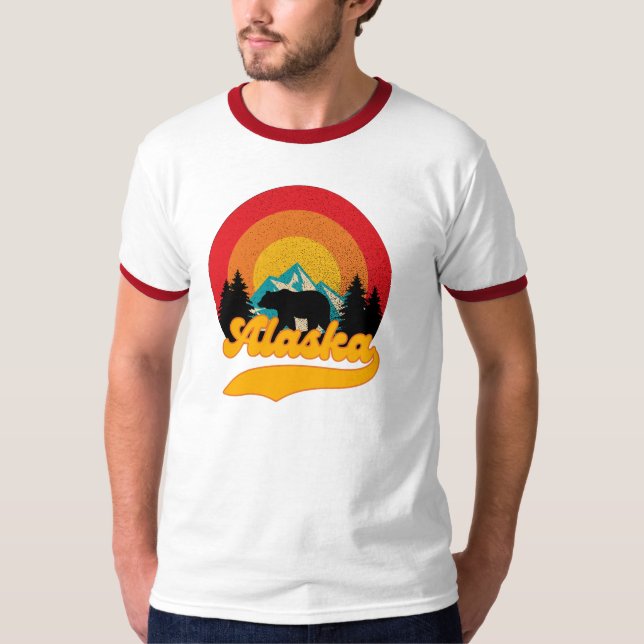 Retro Sunset Alaska Juneau Bear Mountains Wild AK T-Shirt (Front)