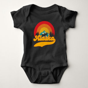 Retro Sunset Alaska Juneau Moose 0Mountains Wild  Baby Bodysuit