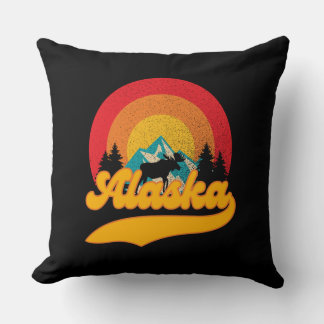 Retro Sunset Alaska Juneau Moose 0Mountains Wild Cushion