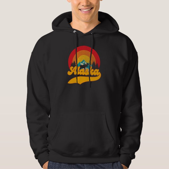Retro Sunset Alaska Juneau Moose 0Mountains Wild  Hoodie (Front)