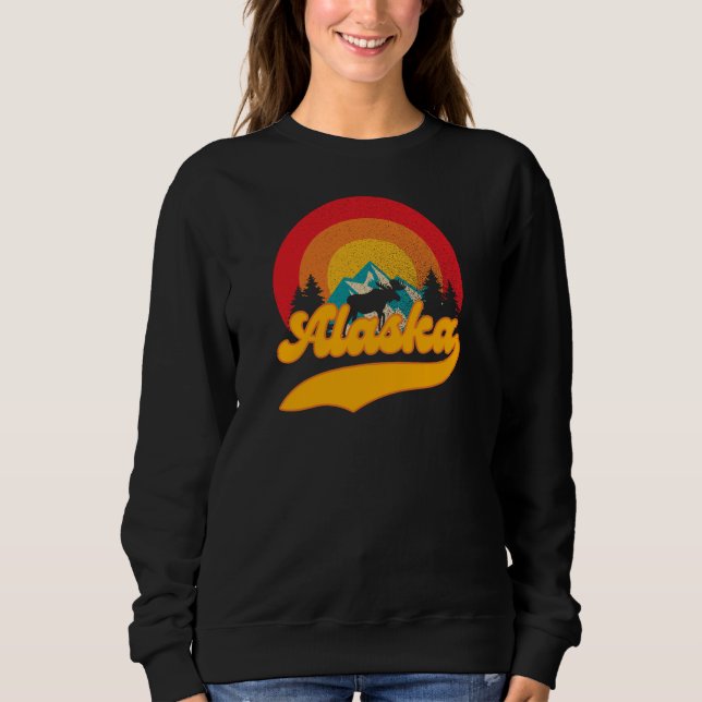 Retro Sunset Alaska Juneau Moose 0Mountains Wild  Sweatshirt (Front)