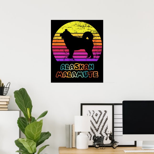 Retro Sunset Alaskan Malamute Poster (Home Office)