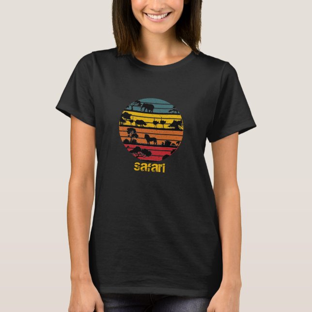 Retro sunset and African animals T-Shirt (Front)