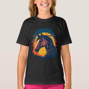 Retro Sunset And Horse Face T-Shirt