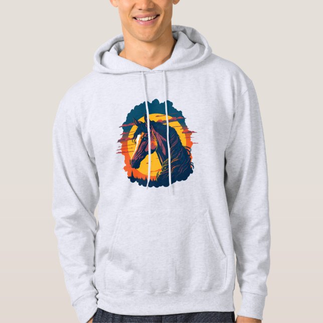 Retro Sunset And Horse Head Hoodie (Front)