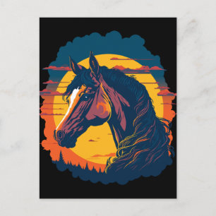 Retro Sunset And Horse Head Postcard