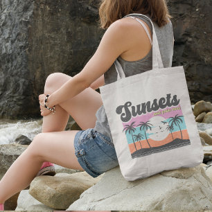 Retro Sunset and Palm Tree Tote Bag