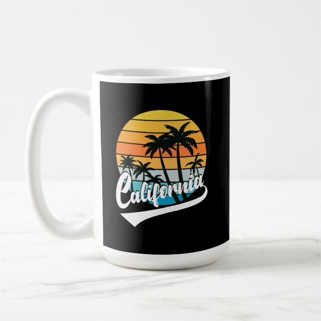 Retro Sunset And Palm Trees California Mug (Left)