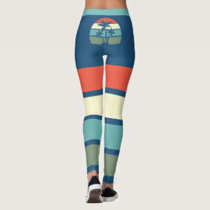 Retro Sunset and Palm Trees Tropical Beach Leggings